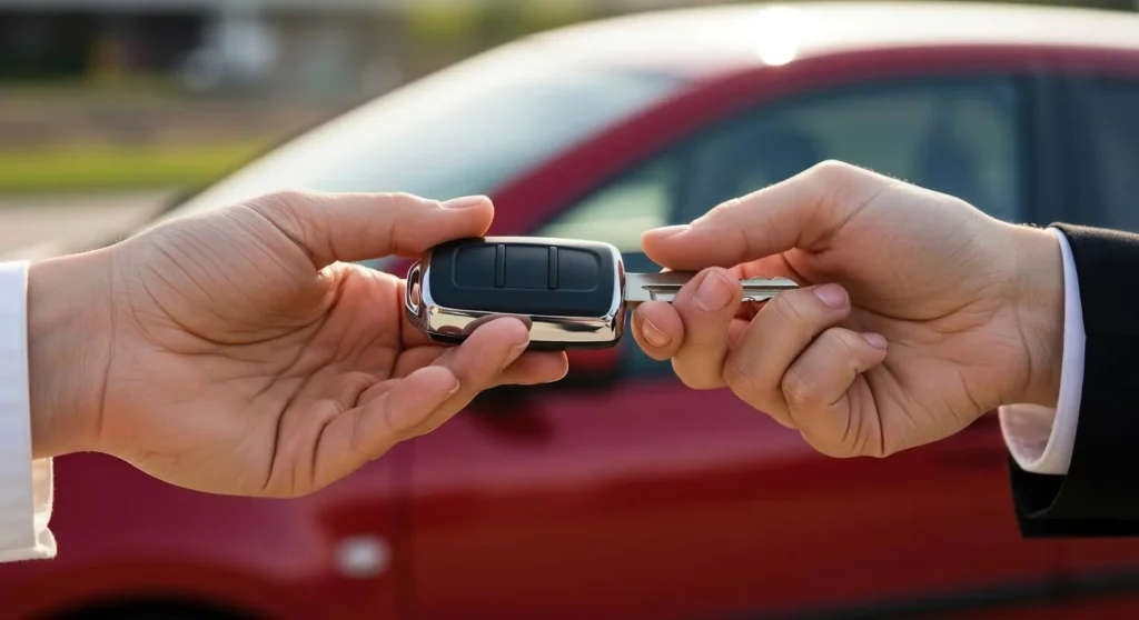 車の鍵を引き渡す様子